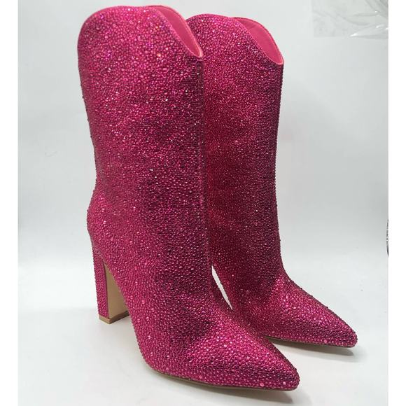 Free People X Billini Disco Rodeo Embellished Boots Pink Rhinestone Size US 8 - Picture 6 of 11